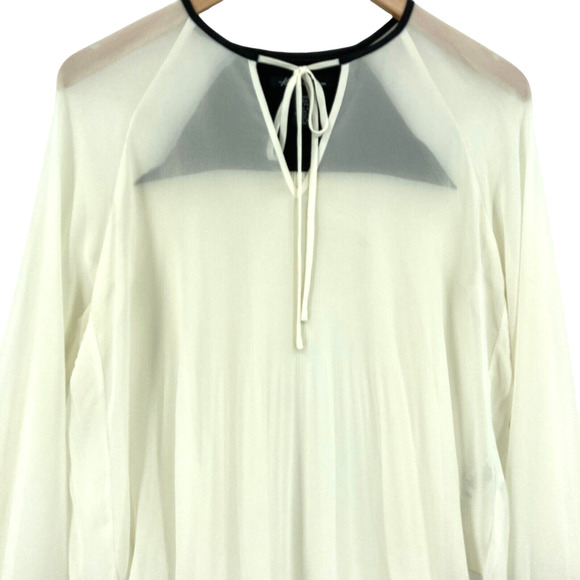 Kenneth Cole Blouse Top Womens Petite Small White Chiffon Drawstring V Neck - Picture 3 of 15